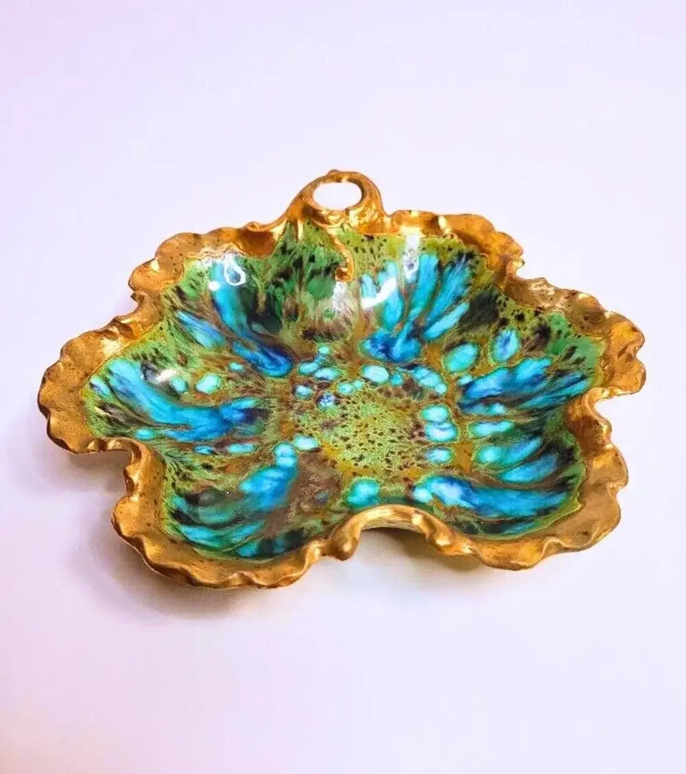 Vintage Trinket Dish Catchall Blue Green Signed Dated Studio Pottery 1973